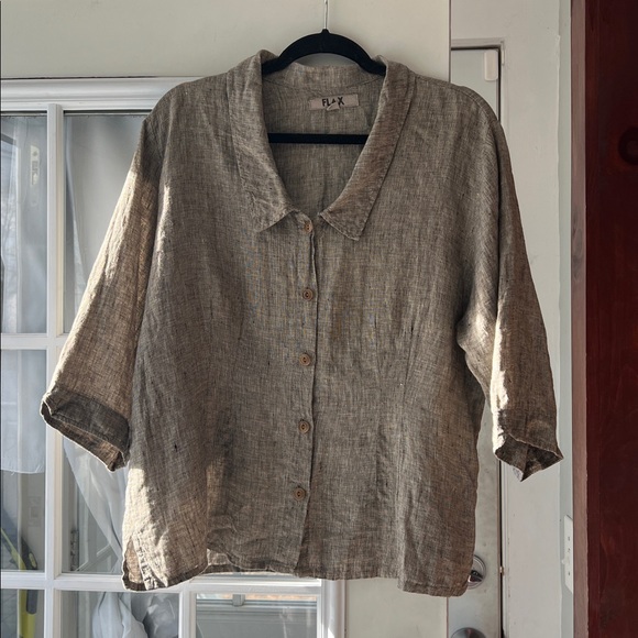 Flax Linen Buttondown 3/4 Sleeve Shirt Size Medium EUC Lagenlook Boho Minimalist - Picture 7 of 8